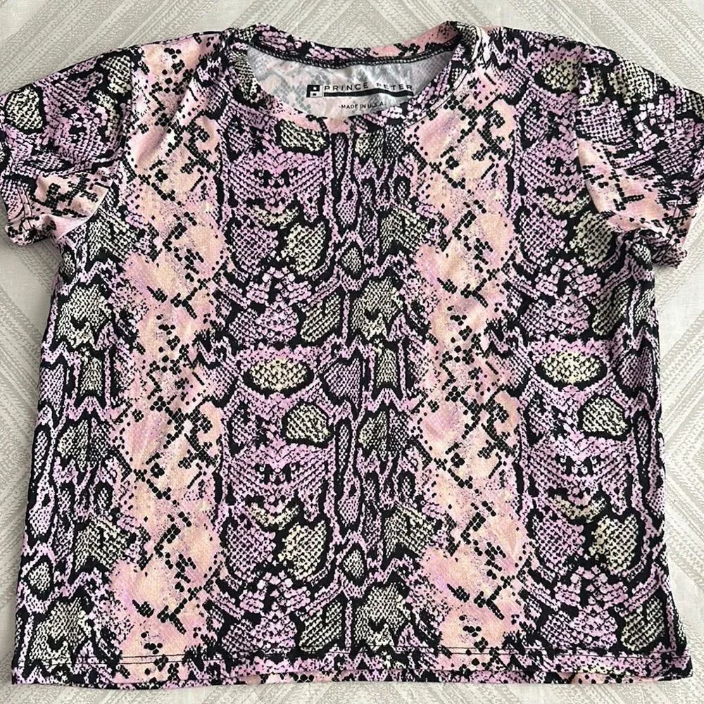 Prince Peter Collection Pink and Black Snake Print Short Sleeve Tee - Size S